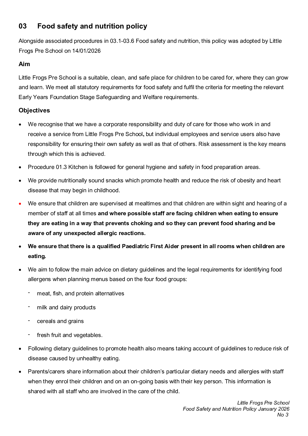 03 Food safety and nutrition policy January 2026