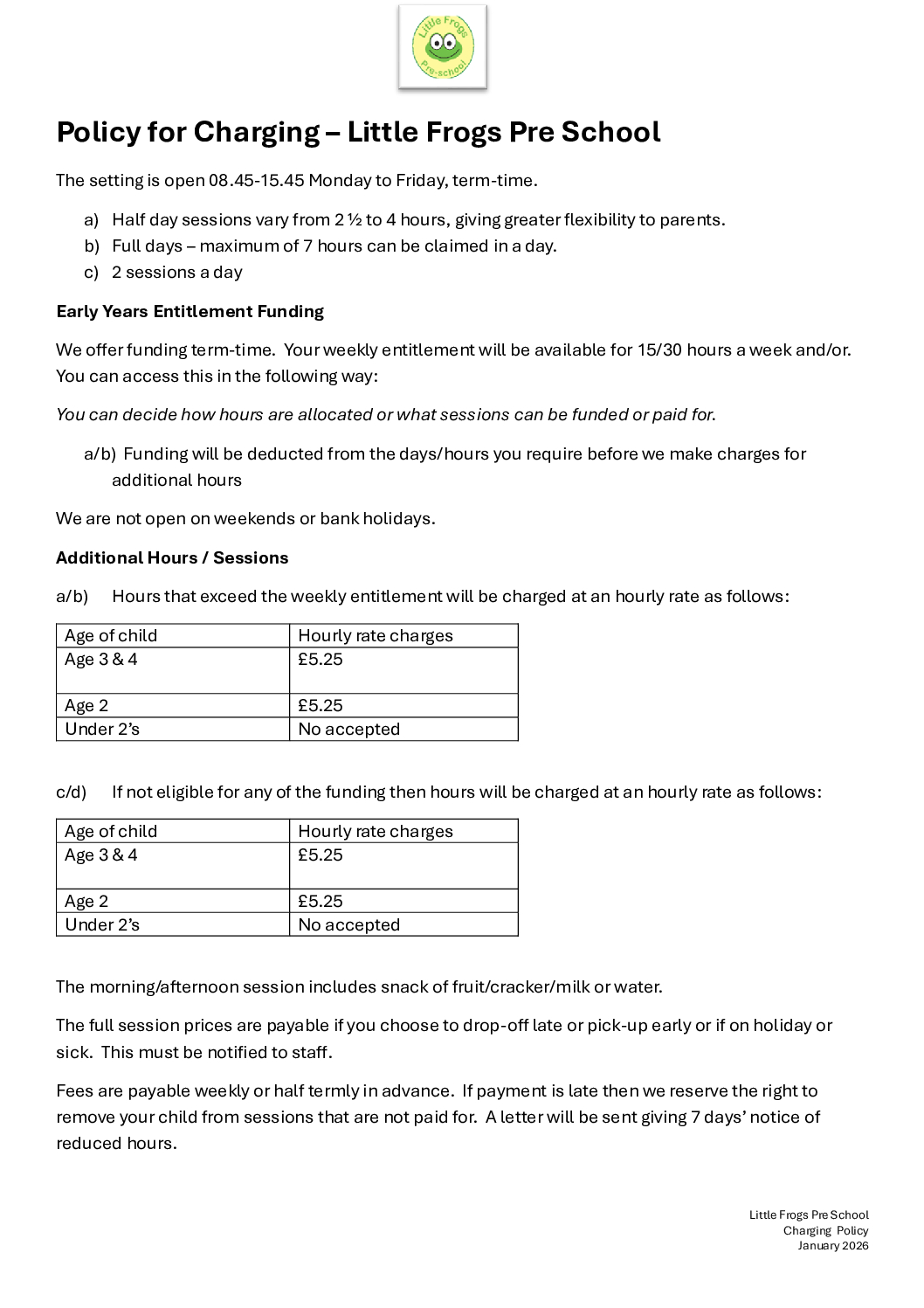 Charging Policy January 2026