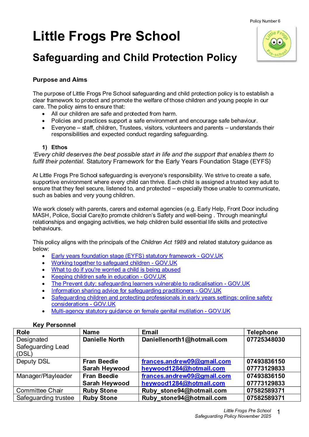 No 6 Safeguarding and Child Protection November 2025