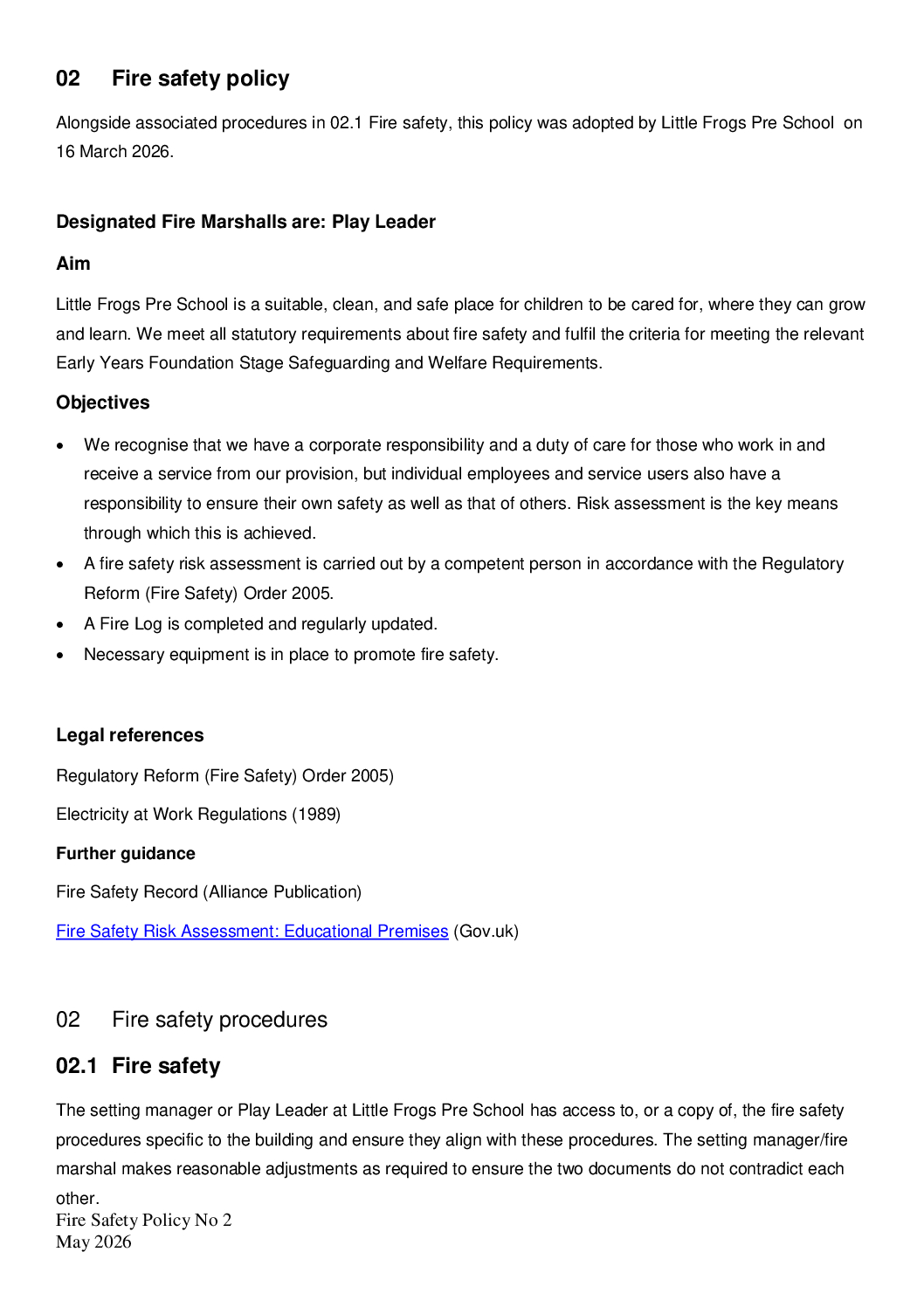 02 Fire safety policy May 2026 Final