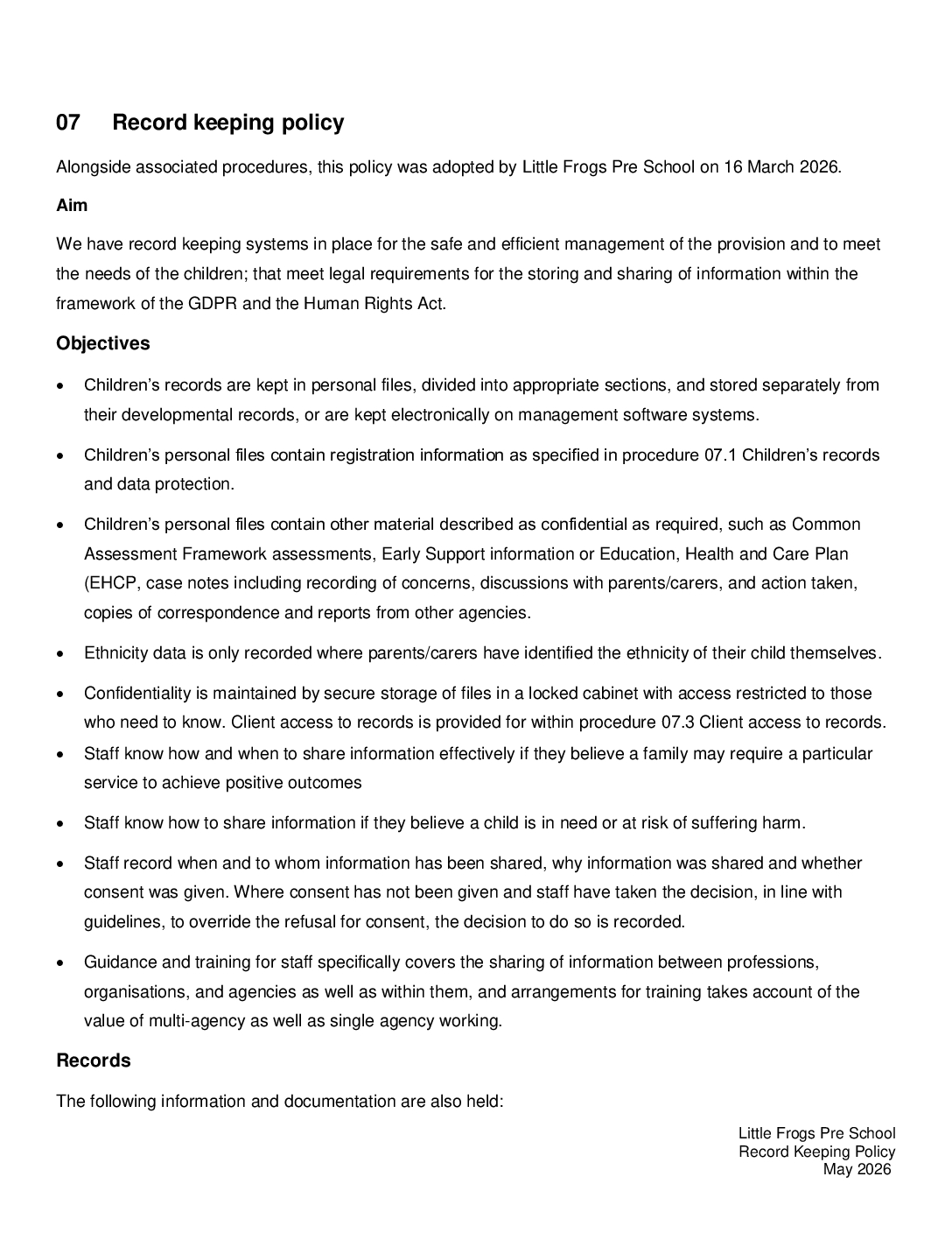 07 Record keeping policy May 2026 Final