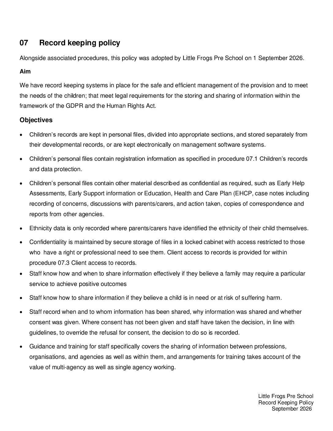 07 Record keeping policy Sept 2026 Final