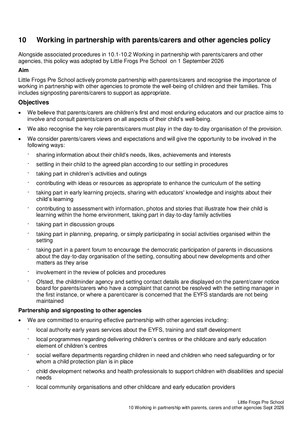 10 Working in partnership with parents, carers and other agencies Sept 2026 Final